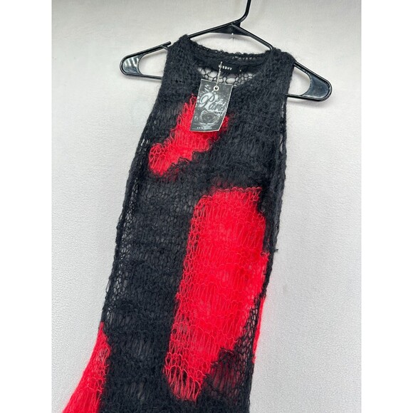 Misbhv Antwerp Dress Size M Black Red Mohair Silk Blend Sheer Open Knit Slit NWT - Picture 6 of 13